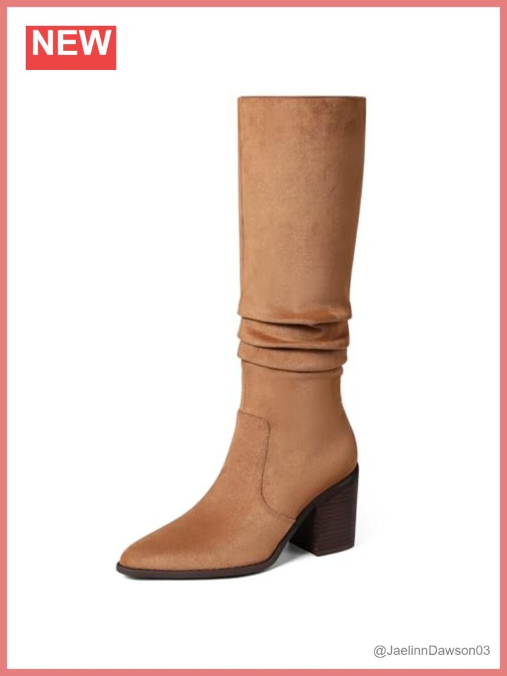 Suede Knee High Boots Women Pointed Toe Chunky Block Heels Wide Calf Side Zip